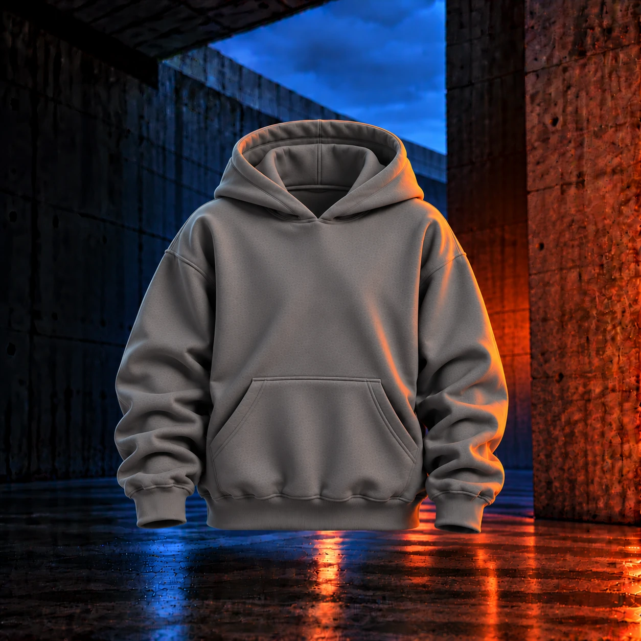 VENORCA grey hoodie with dropped shoulders, kangaroo pocket and ribbed cuffs